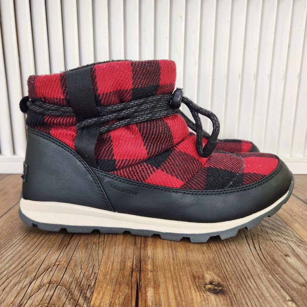 Sorel Whitney Short Plaid Waterproof Winter Boots Women's 9 Red Dahlia Insulated